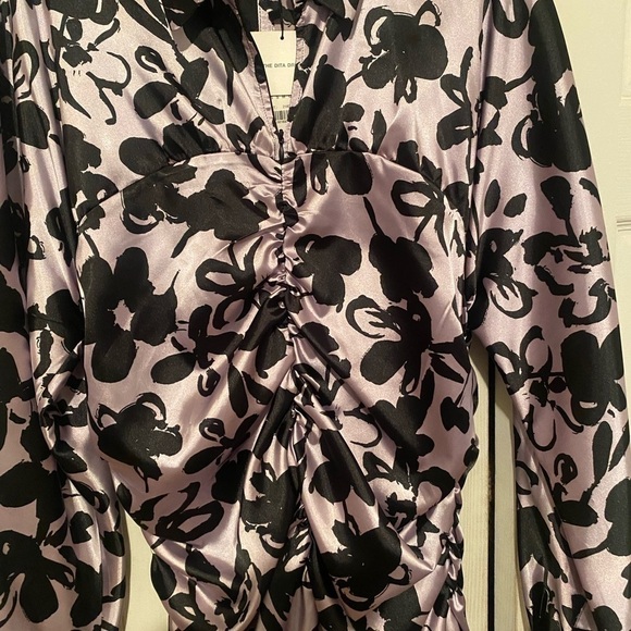 ZARA WOMAN "The Dita" Satin Printed Ruched dress in size XXL - Picture 5 of 10